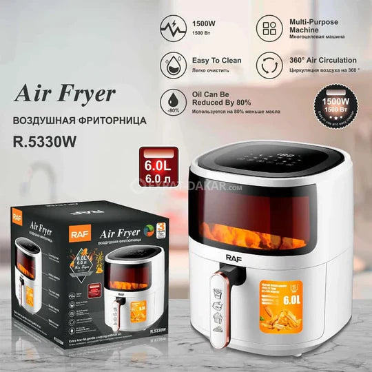 Friteuza cu Aer Cald - Air Fryer R.5330 - 6L, Control Tactil, cu functie de Auto-Oprire, 1600W, Alb