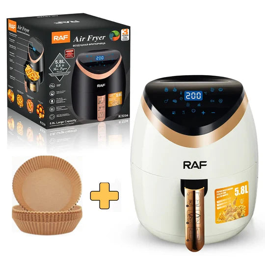 Friteuza Air Fryer - Gatire fara Ulei, Capacitate 6lL, 2400W, Display Touch Screen + SET 100 Hartii de Copt