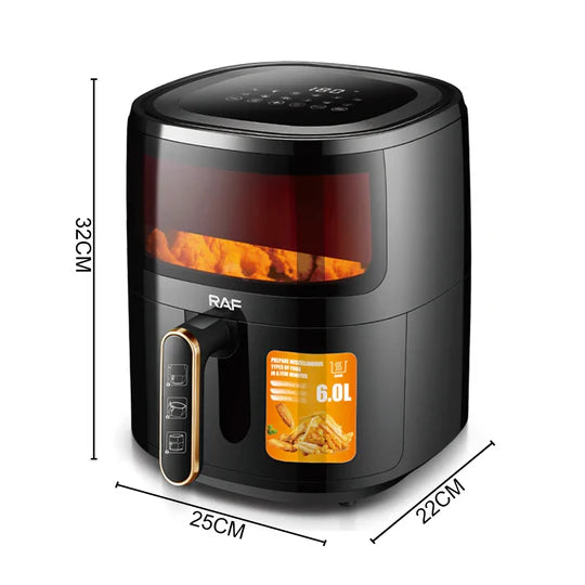 Friteuza cu Aer Cald - Air Fryer R.5330 - 6L, Control Tactil, cu functie AirCrisp, 1600W, Negru