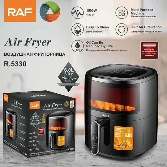 Friteuza cu Aer Cald - Air Fryer R.5330 - 6L, Control Tactil, cu functie AirCrisp, 1600W, Negru