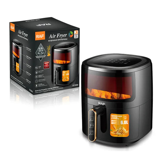 Friteuza cu Aer Cald - Air Fryer R.5330 - 6L, Control Tactil, cu functie AirCrisp, 1600W, Negru