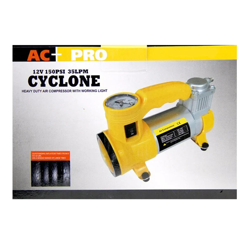 Compresor auto Cyclone HEAVY DUTY , 12 V, 35 l/min, 150 PSI, 10 BAR, lanterna, manometru incorporat