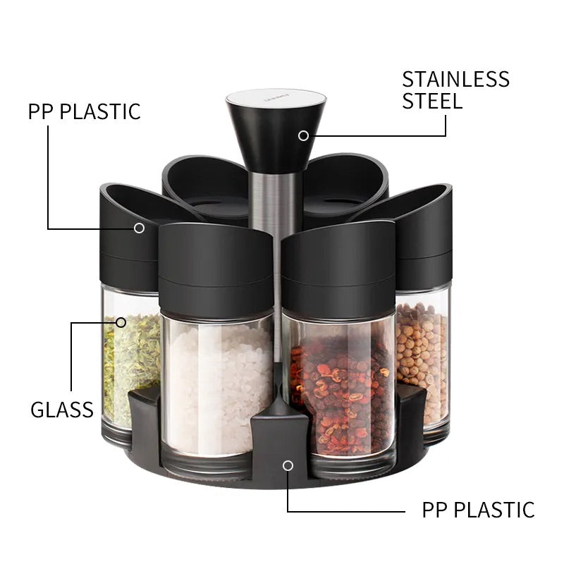 Set 6 x Recipiente pentru condimente cu suport rotativ