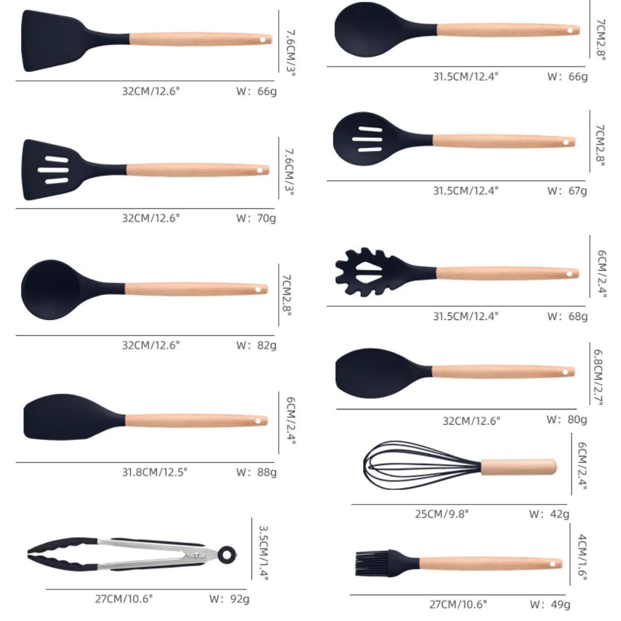 Set 19 x Ustensile de gatit din silicon cu maner rezistent din bambus, suport si tocator