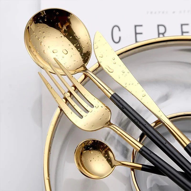 Set 4 x Tacamuri DeLuxe Auriu/Negru, 28.3 x 14.7 x 4.5 cm