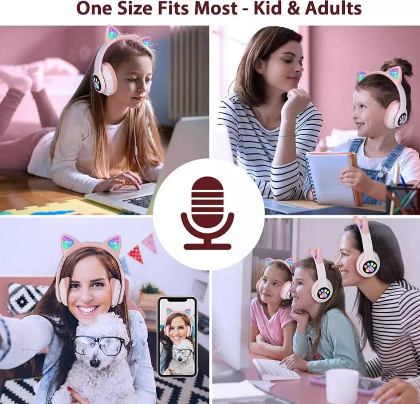 Casti audio Wireless, urechi de pisica, iluminare LED, Stereo