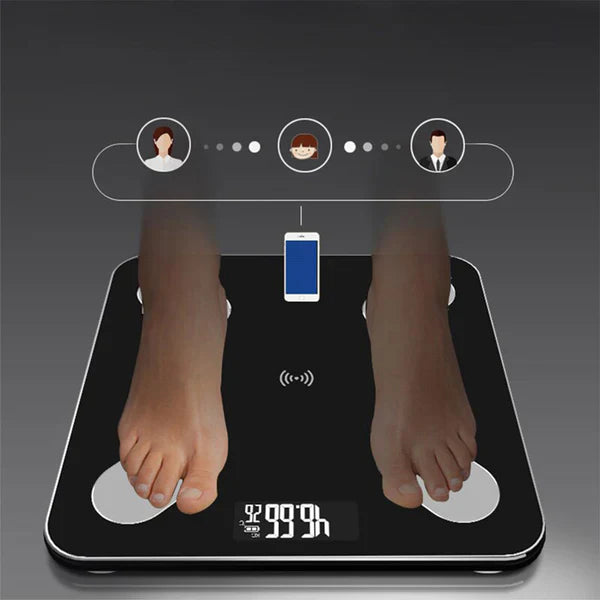 Cantar corporal cu ecran digital Iluminat, aplicatie smart, compatibil android/Ios, conectare bluetooth, termometru, 180 Kg Max