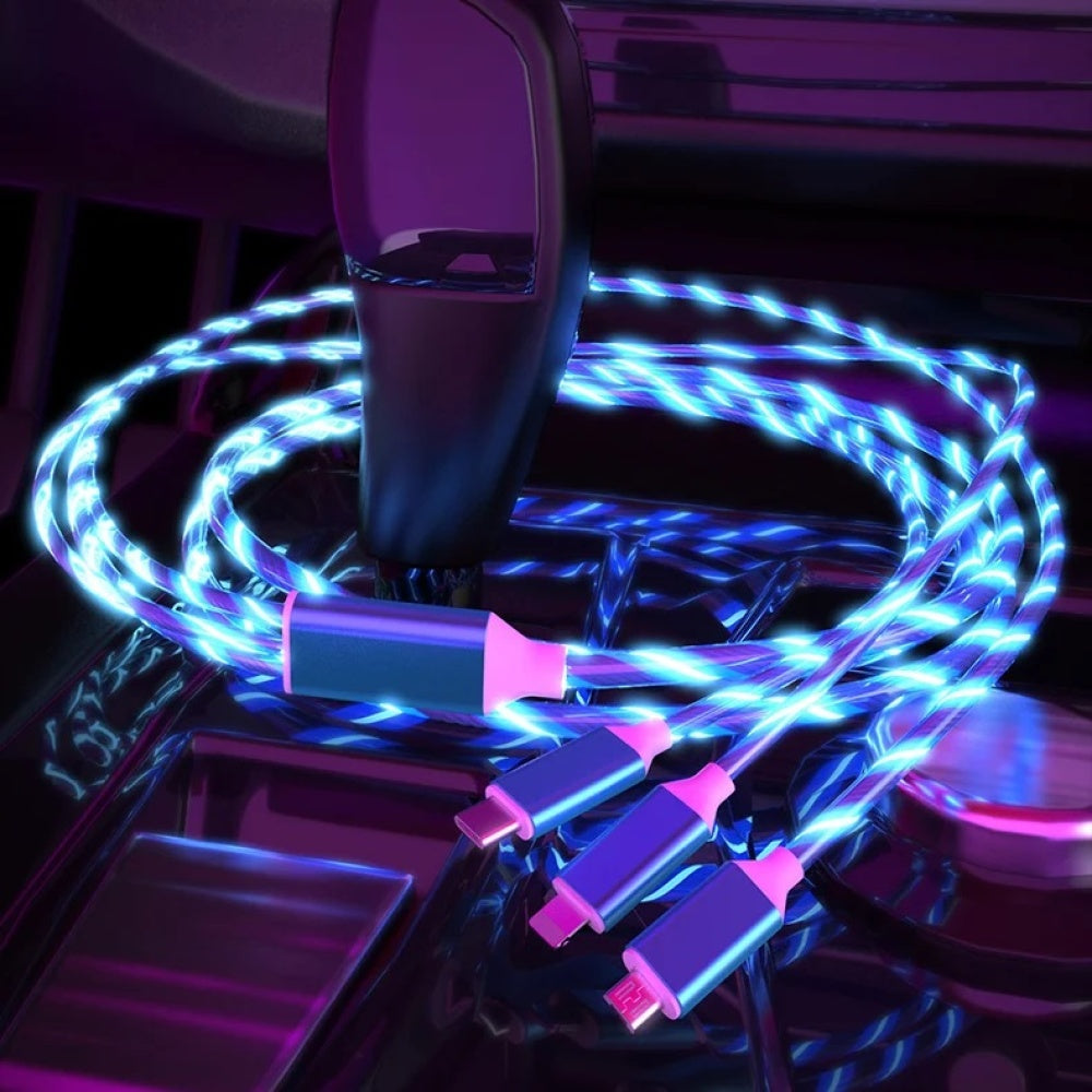 Cablu de incarcare 3 in 1, cu flux de lumina