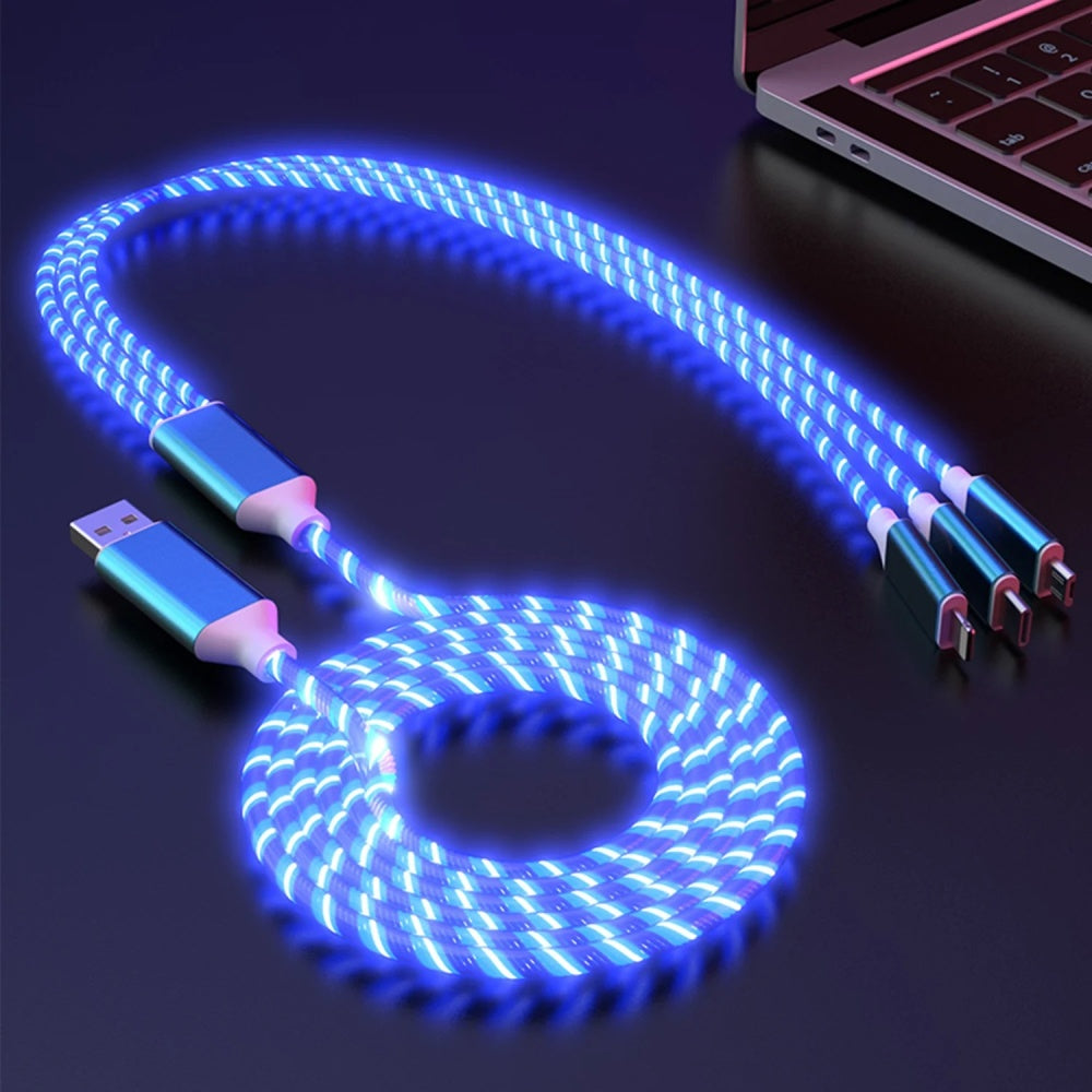 Cablu de incarcare 3 in 1, cu flux de lumina
