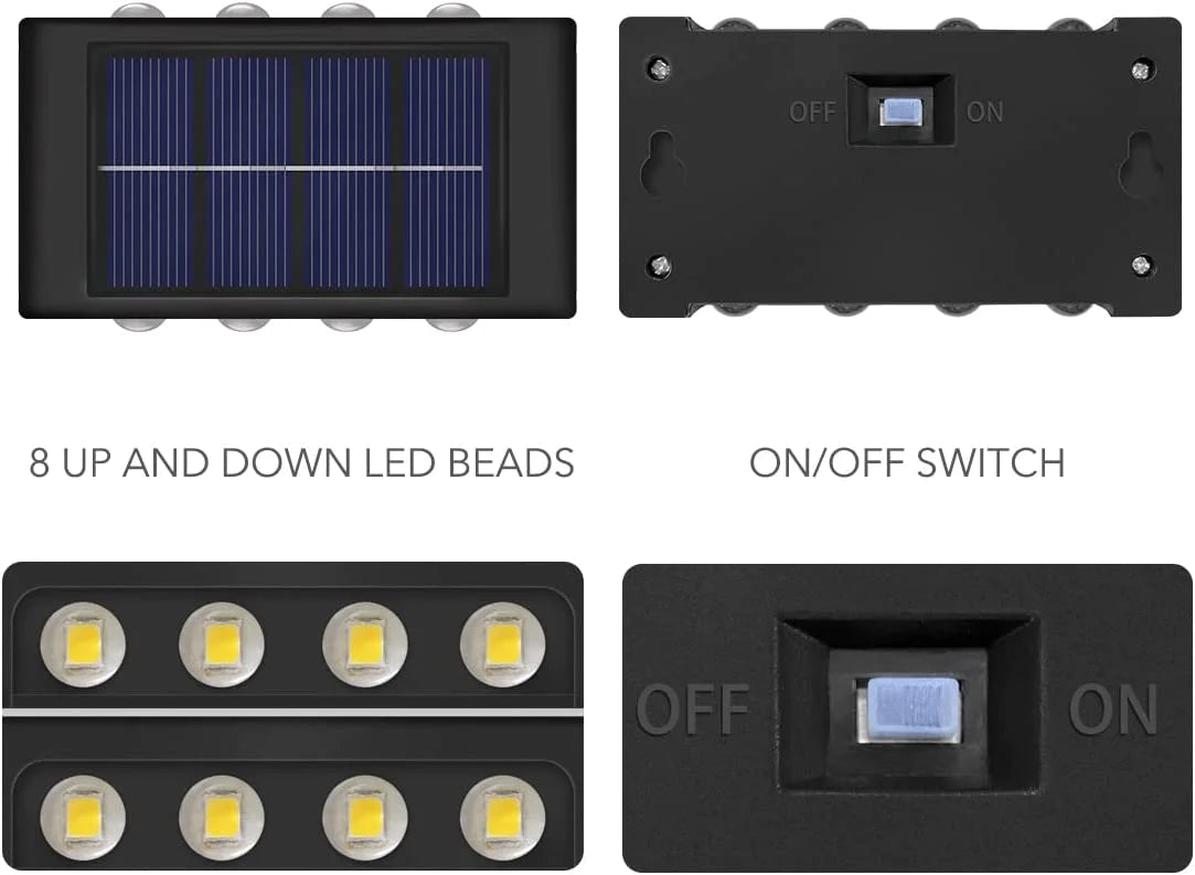 Set 2 x Lampi solare de perete cu iluminare sus si jos 8 leduri