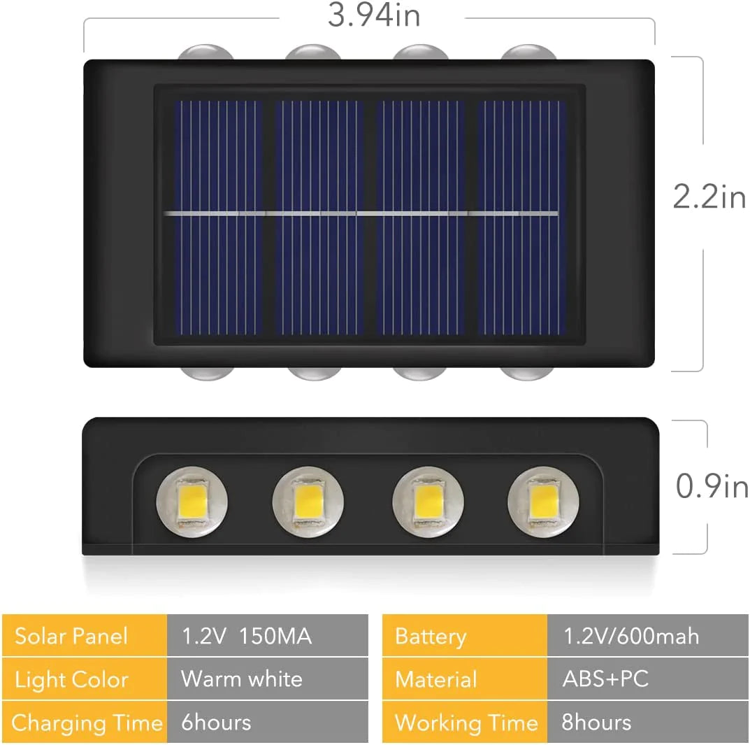 Set 2 x Lampi solare de perete cu iluminare sus si jos 8 leduri