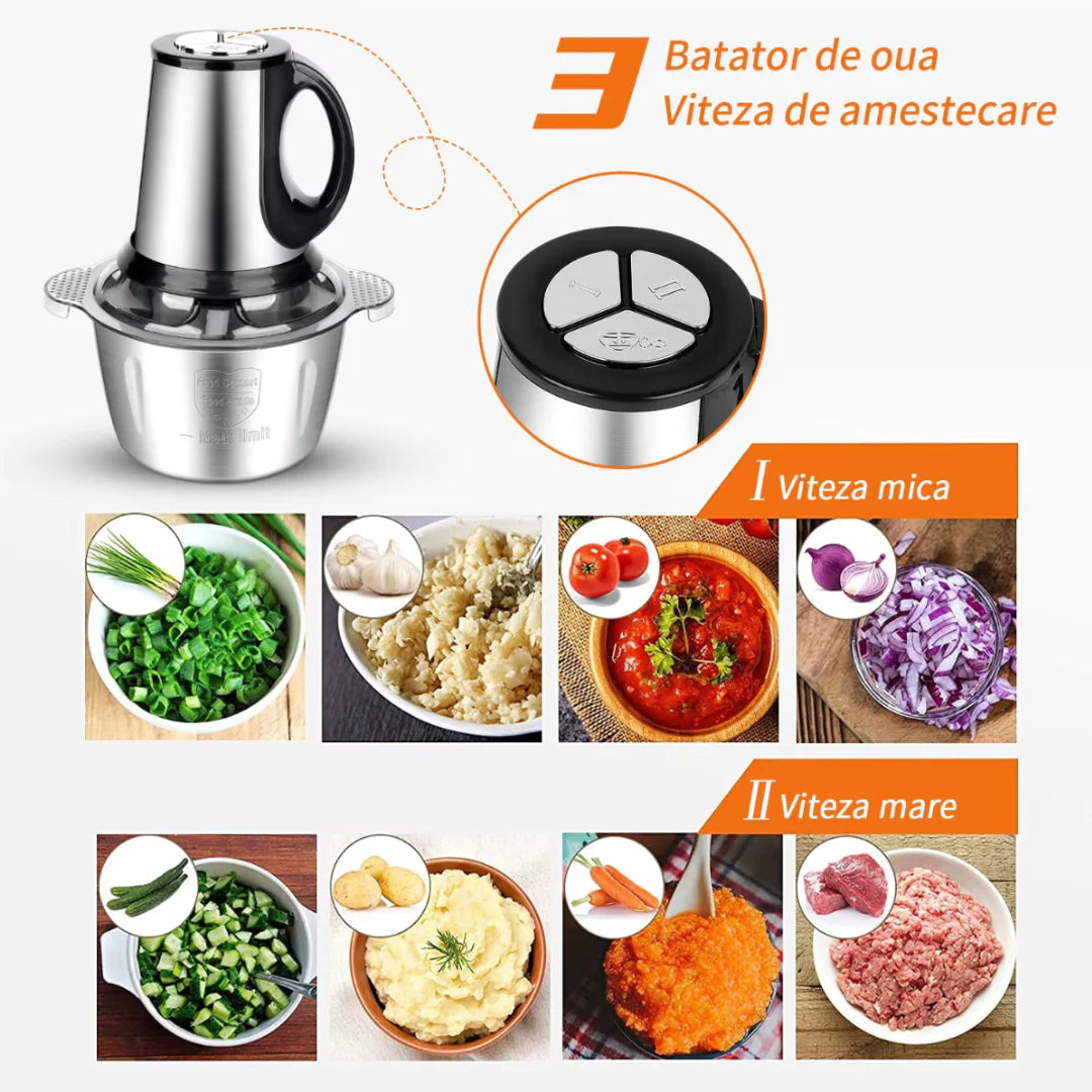 Tocator electric carne si legume, 4 lame inox, 2 viteze, capacitate mare, bol inox