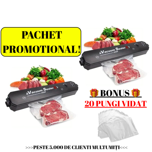 PACHET PROMOTIONAL!!  2 Bucăți x Aparat de sigilat si vidat Vacuum Sealer S, 90W + Pungi de Vidat BONUS!