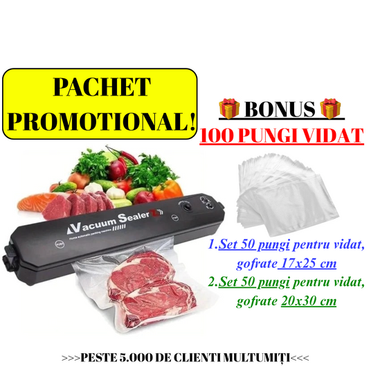 Super Ofertă Promoțională! Aparat de sigilat si vidat Vacuum Sealer S, 90W + 100 Pungi de Vidat BONUS!