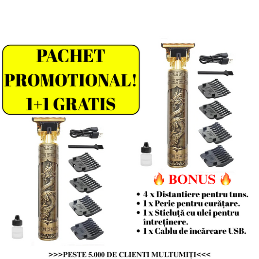 1+1 GRATIS! Masină de Tuns și Ras fără Fir, din Oțel Inoxidabil, Încărcare USB + Accesorii INCLUSE!