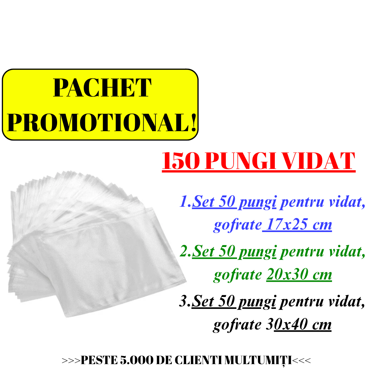 Super Ofertă Promoțională! 150 Pungi Pentru Vidat, Gofrate!