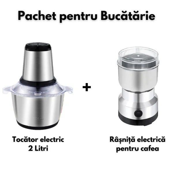 Tocator electric, vas din inox , capacitate 2 litri + Rasnita electrica pentru cafea si alte alimente