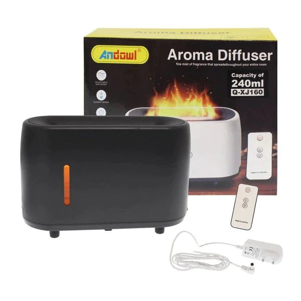 Umidificator Andowl cu difuzor de aroma, cu flacara falsa, telecomanda, temporizator, 240ml, Q-XJ160