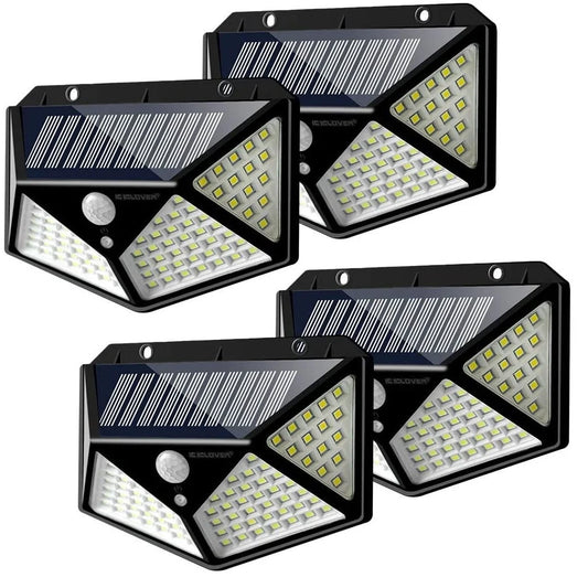 Set 4 x Lampa 100 LED cu panou solar, senzor de miscare