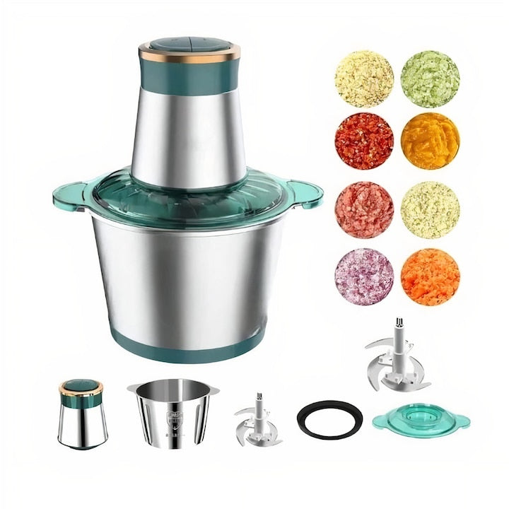 Tocator Electric Multifunctional 1200W | 4 Lame Din Otel Inoxidabil, Bol Inox 2L, 2 Viteze