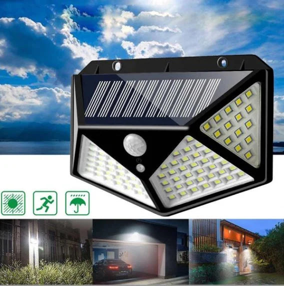 Set 4 x Lampa 100 LED cu panou solar, senzor de miscare