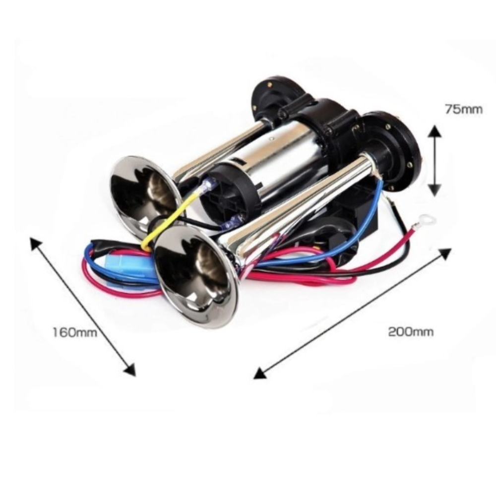 Claxon Auto cu 2 pipe Cromate si Compresor Integrat